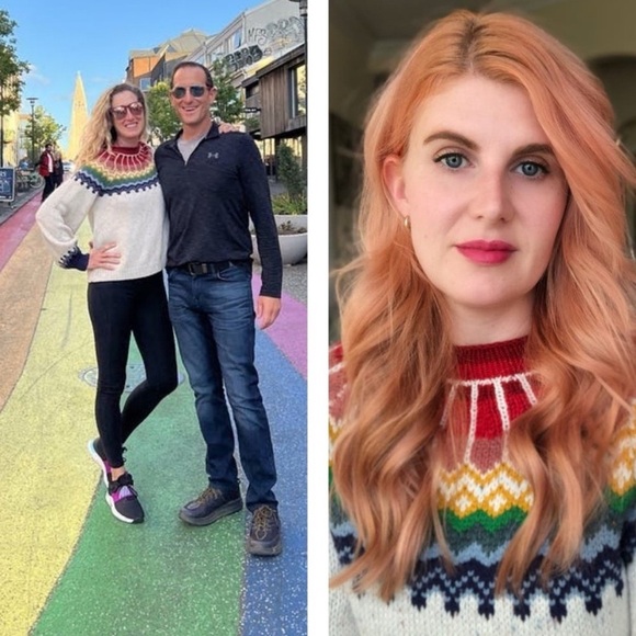 Anthropologie Saylor
Rainbow Balloon-Sleeve Intarsia Sweater size Large NWT - Picture 6 of 13